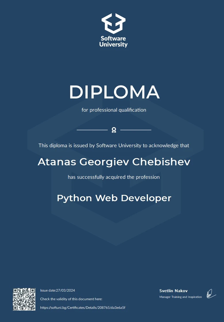 SoftUni Python Web Developer diploma